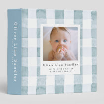 Baby 1st Year Photo Album Blue Gingham 3 Ring Binder