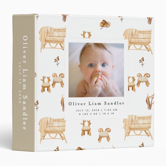 Baby 1st Year Photo Album Boho Baby Crib 3 Ring Binder (Front/Spine)