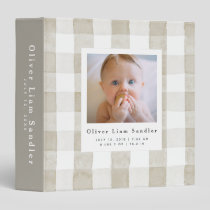 Baby 1st Year Photo Album Brown Gingham 3 Ring Binder