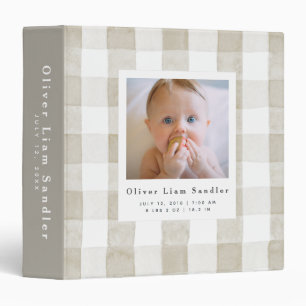 Baby 1st Year Photo Album Brown Gingham 3 Ring Binder