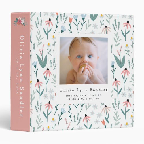 Baby 1st Year Photo Album Floral Pattern 3 Ring Binder