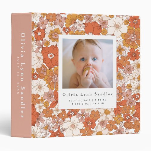 Baby 1st Year Photo Album Groovy Floral 3 Ring Binder