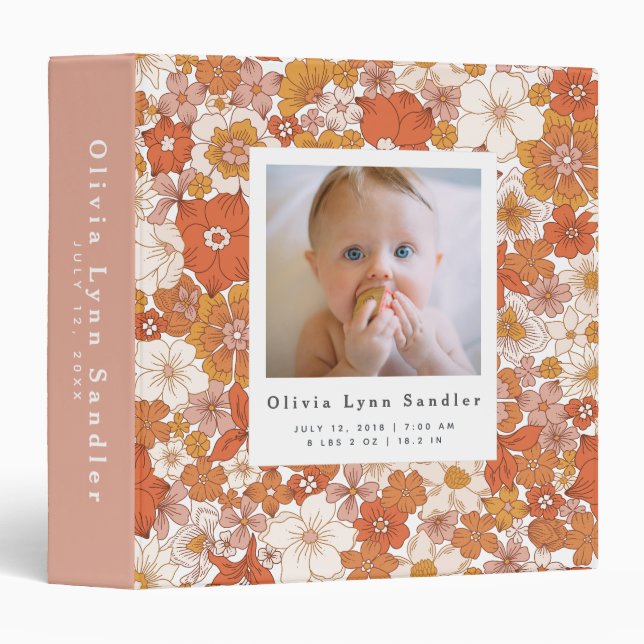 Baby 1st Year Photo Album Groovy Floral 3 Ring Binder (Front/Spine)