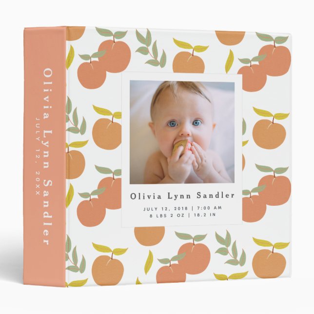 Baby 1st Year Photo Album Peach Pattern 3 Ring Binder (Front/Spine)