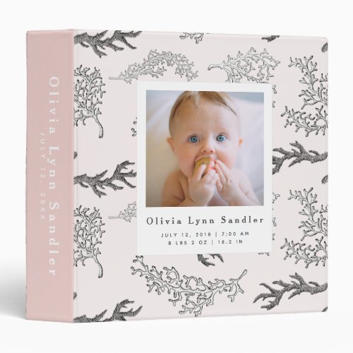 Baby 1st Year Photo Album Pink Coral Pattern 3 Ring Binder