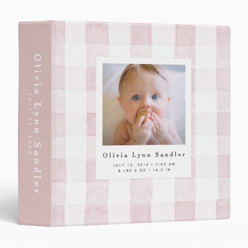 Baby 1st Year Photo Album Pink Gingham 3 Ring Binder