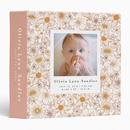 Baby 1st Year Photo Album Retro Floral 3 Ring Binder