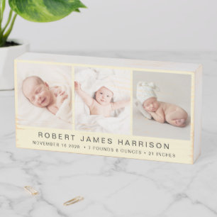 Baby 3 Photo Yellow Wooden Box Sign