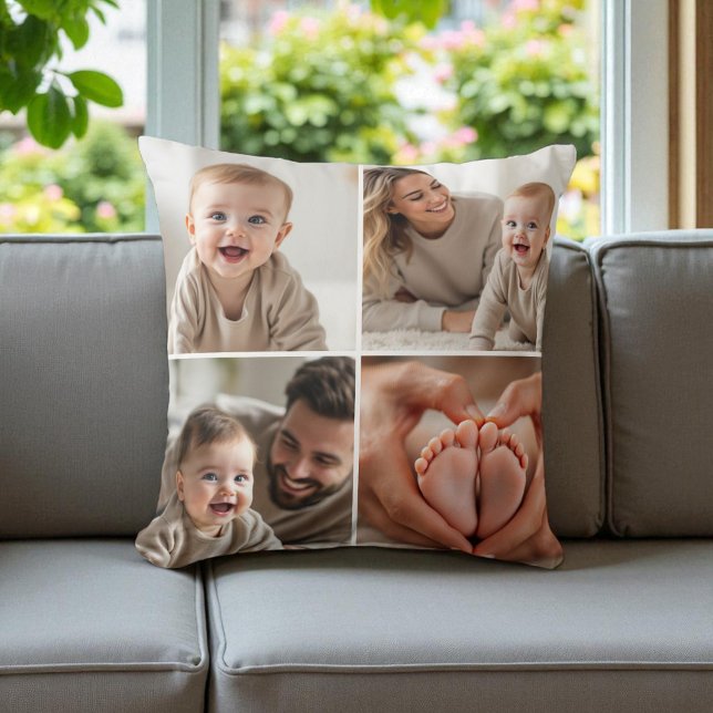 Baby 4 Photo Collage Cute Picture Instagram Throw Pillow (Creator Uploaded)