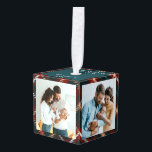 Baby 4 Photo Country Tartan Plaid Cube Ornament<br><div class="desc">Christmas cube ornament with 4 photos, custom text and traditional, rustic country tartan plaid in red blue green white and gold. The photo template is ready for you to add your pictures, which are displayed in square format, as well as your personalized text such as, Our first christmas blessed with...</div>