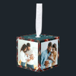 Baby 4 Photo Country Tartan Plaid Cube Ornament<br><div class="desc">Christmas cube ornament with 4 photos, custom text and traditional, rustic country tartan plaid in red blue green white and gold. The photo template is ready for you to add your pictures, which are displayed in square format, as well as your personalized text such as, Our first christmas blessed with...</div>