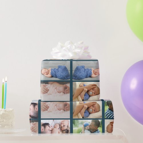Baby 6 photo collage classic blue party wrapping paper