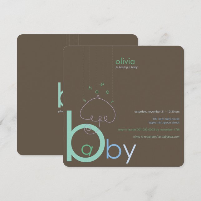 Baby "a" in B Belly Blue Whimsical Boy Baby Shower Invitation (Front/Back)