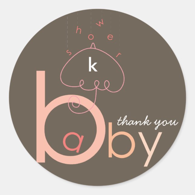 Baby 'a' in B Pink Typography Girl Baby Shower Classic Round Sticker (Front)