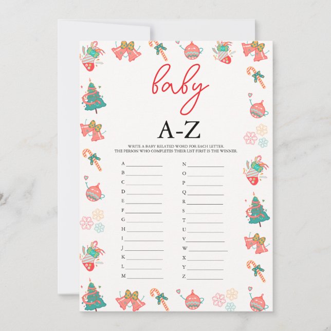 Baby A-Z Game Christmas Baby Shower Card (Front)