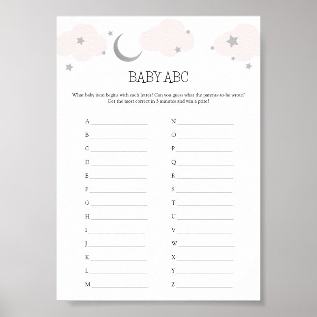 Baby ABC Baby Shower Game Card Poster (Front)