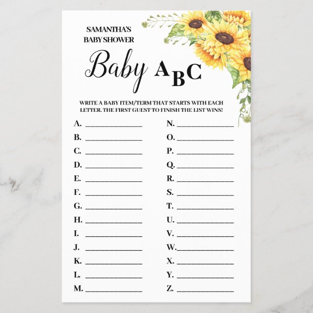 Baby ABC english spanish baby shower game card Flyer (Front)