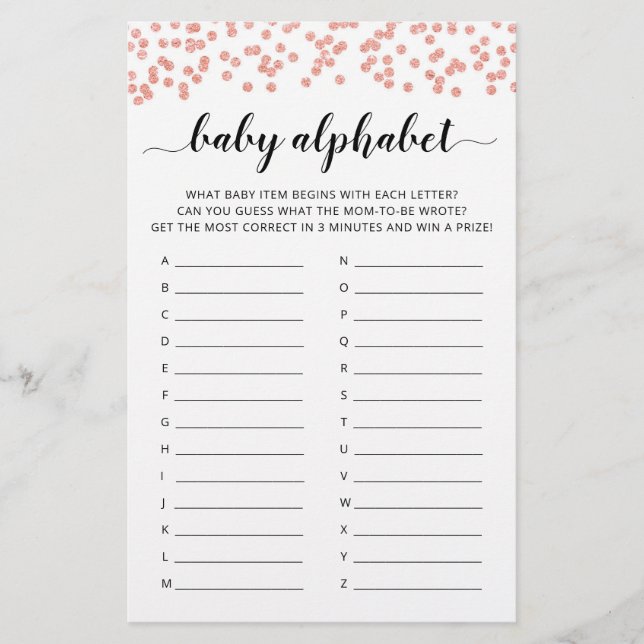 Baby ABC game Baby Shower party Alphabet game (Front)