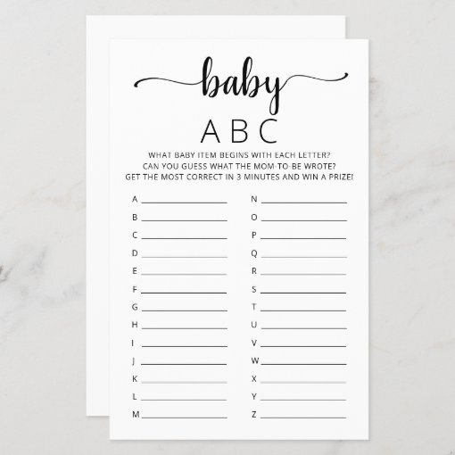 Baby ABC game Baby Shower party Alphabet game | Zazzle