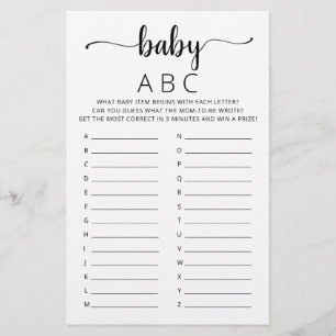 Baby ABC game Baby Shower party Alphabet game