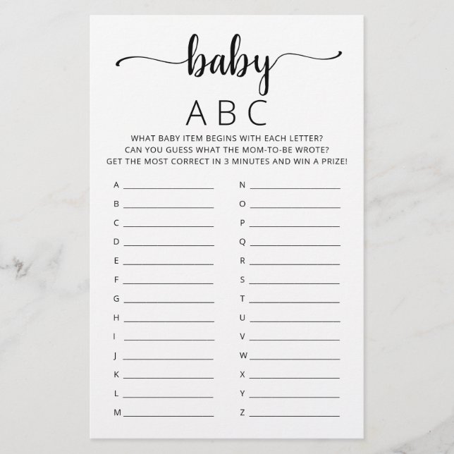 Baby ABC game Baby Shower party Alphabet game (Front)