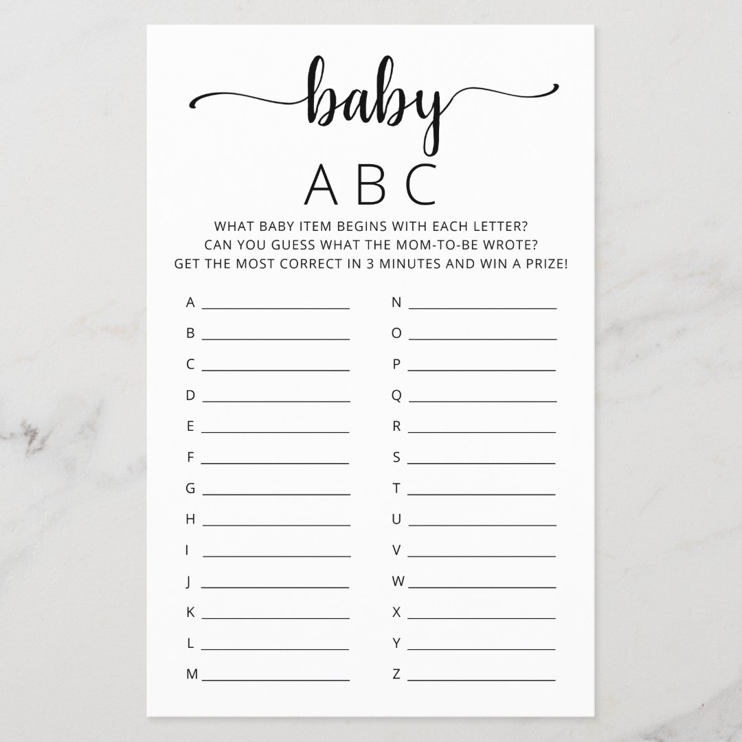 Baby ABC game Baby Shower party Alphabet game | Zazzle