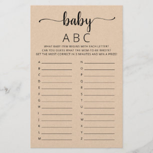 Baby ABC game Baby Shower party Alphabet game