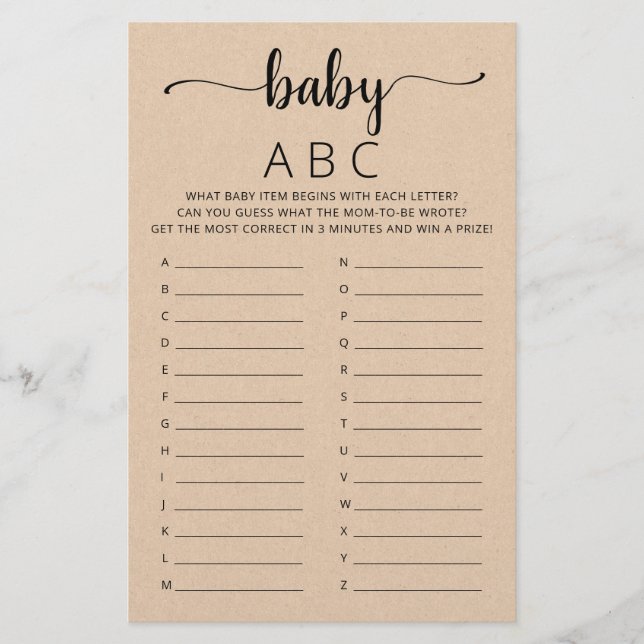 Baby ABC game Baby Shower party Alphabet game (Front)