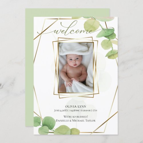 Baby   Add Photo Modern Springtime Eucalyptus Invitation