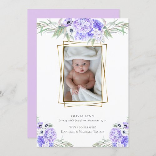 Baby   Add Photo Violet Anemone Floral Invitation