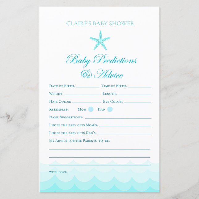Baby Advice and Prediction - Baby Shower Game (Front)