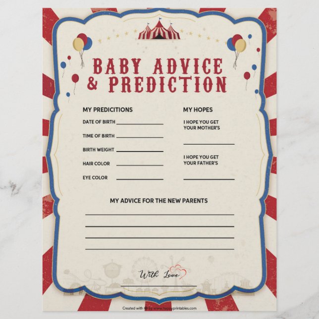 Baby Advice & Prediction [Circus Theme] Letterhead (Front)