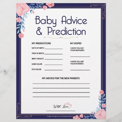 Baby Advice  Prediction Floral Frame Letterhead