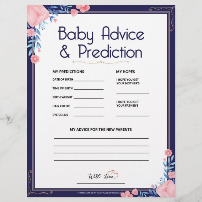 Baby Advice & Prediction [Floral Frame] Letterhead (Front)