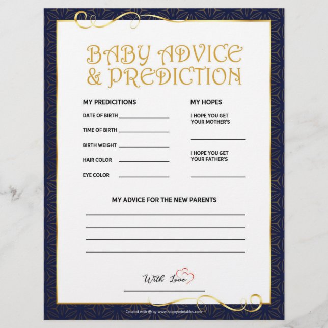 Baby Advice & Prediction [Golden Blue] Letterhead (Front)