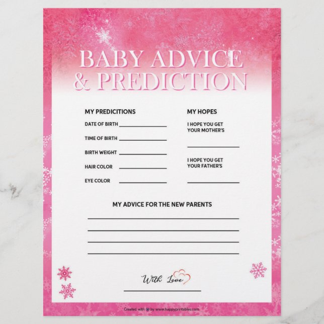 Baby Advice & Prediction [Snowy Pink] Letterhead (Front)