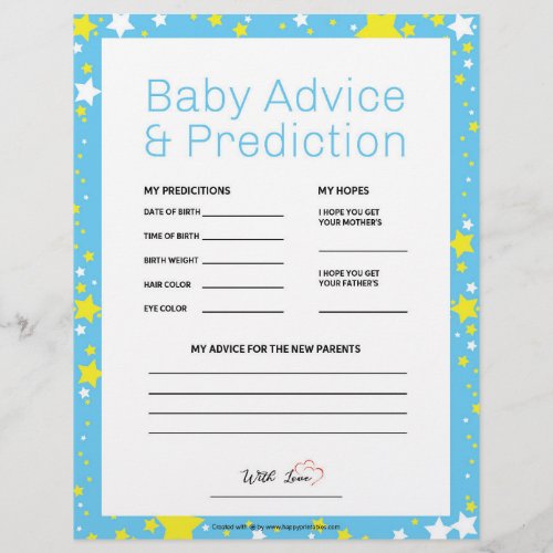 Baby Advice  Prediction Starry Night Blue Letterhead