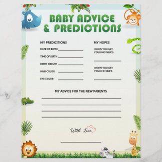 Baby Advice & Predictions [Animal Theme] Letterhead