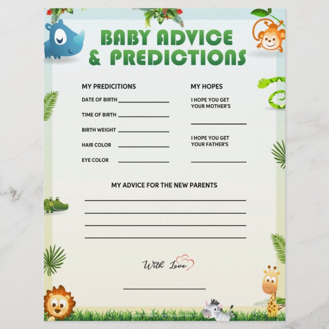Baby Advice & Predictions [Animal Theme] Letterhead (Front)