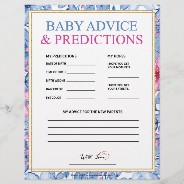 Baby Advice & Predictions [Floral Watercolors] Letterhead (Front)