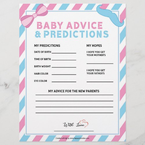 Baby Advice  Predictions Gender Surprise Letterhead