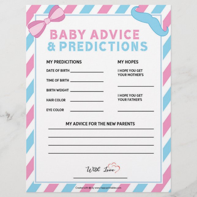 Baby Advice & Predictions [Gender Surprise] Letterhead (Front)