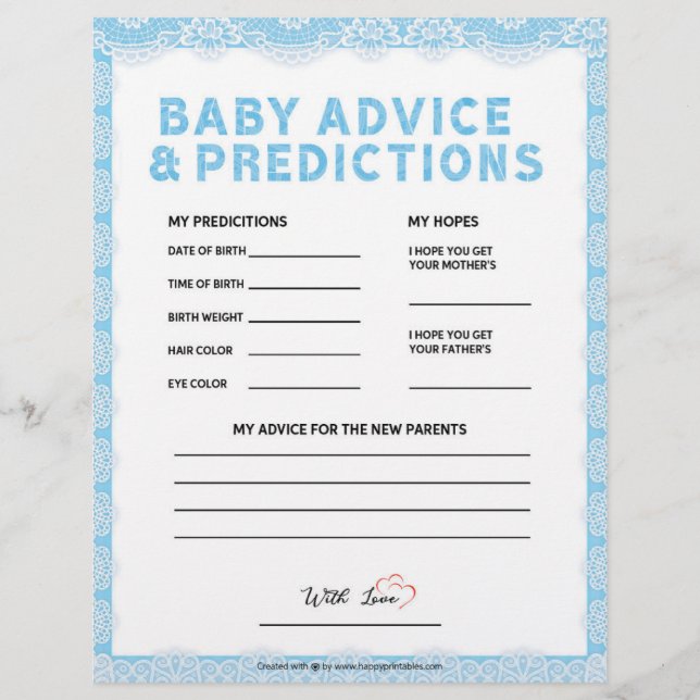 Baby Advice & Predictions [Luxury Lace [Blue]] Letterhead (Front)