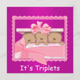 Baby African American GIRL Triplets  Baby Shower Invitation