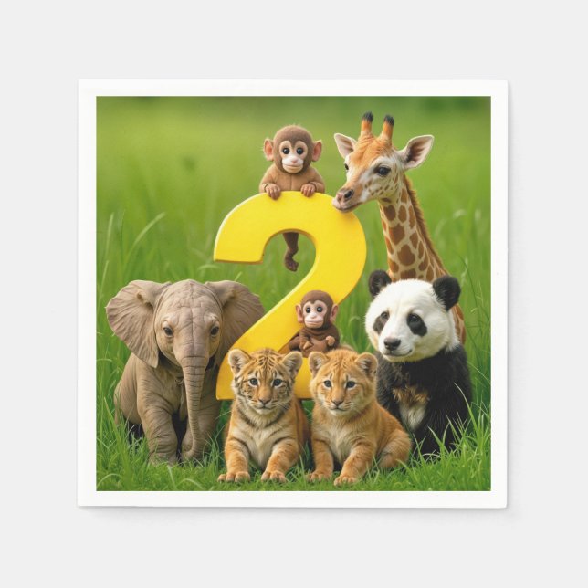 Baby African Animals With a Big Number Two Napkins (Front)