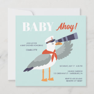 Baby ahoy nautical seagull baby shower invitation