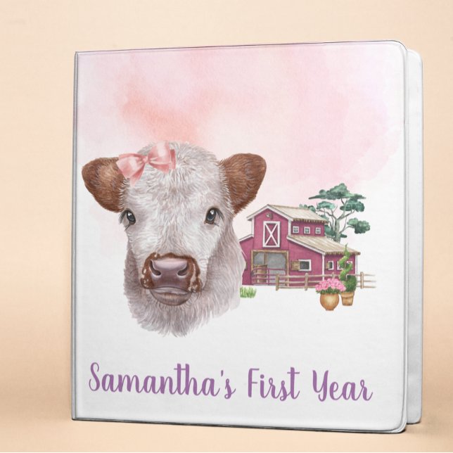 Baby Album Highland Cow farm Watercolor  Girl 3 Ring Binder (Creator Uploaded)
