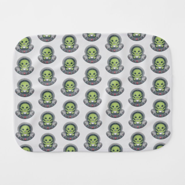 Baby Alien in UFO Baby Burp Cloth (Front Horizontal)
