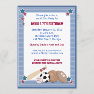 BABY ALL STARS Sports BIRTHDAY Invitation