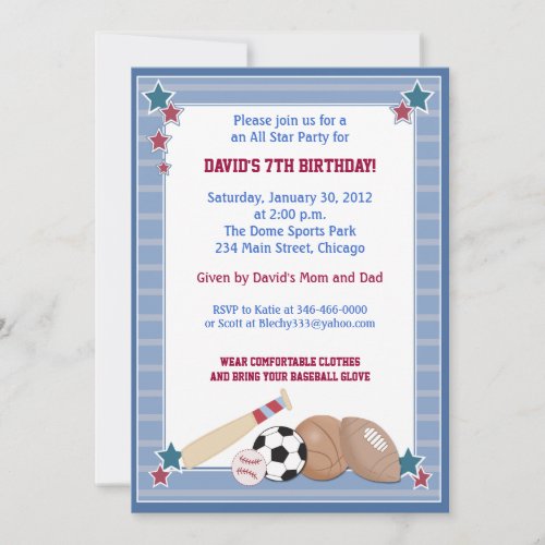 BABY ALL STARS Sports BIRTHDAY Invitation